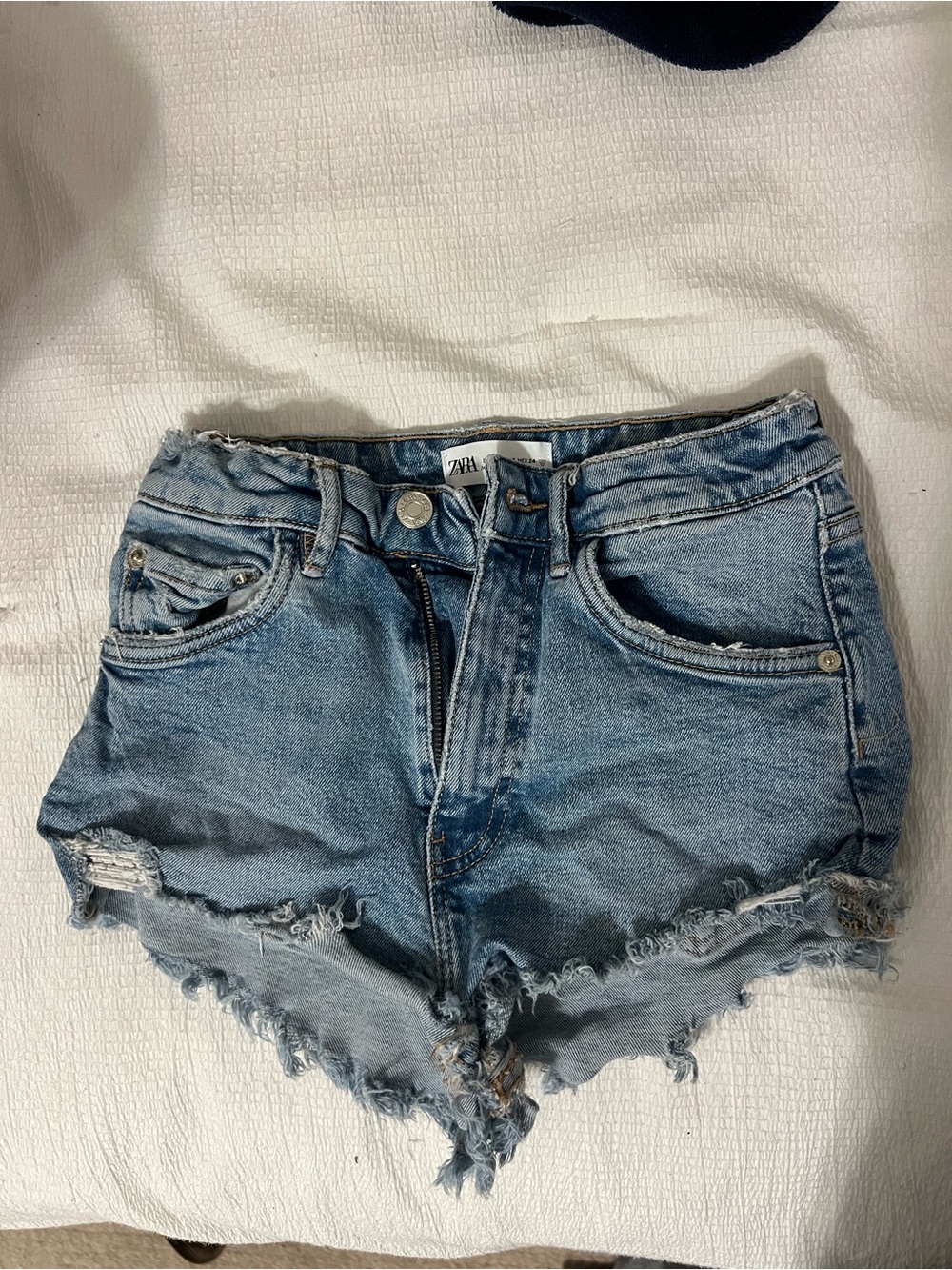 Zara Medium Blue Distressed Denim Cutoff Shorts